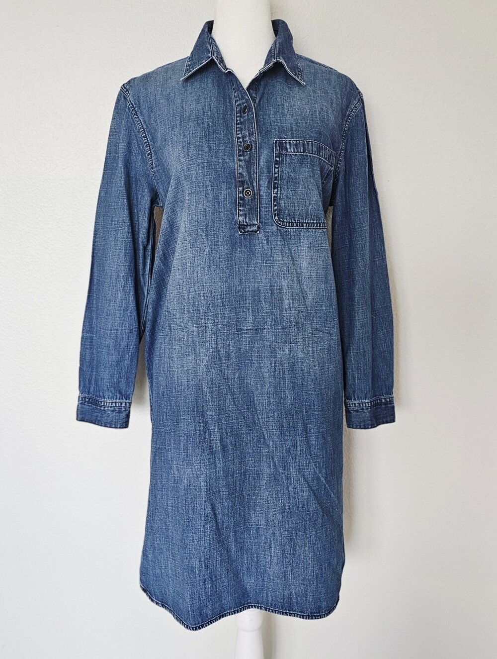 Gap Women's Chambray Popover Shirtdress - Blue Long Sleeves
